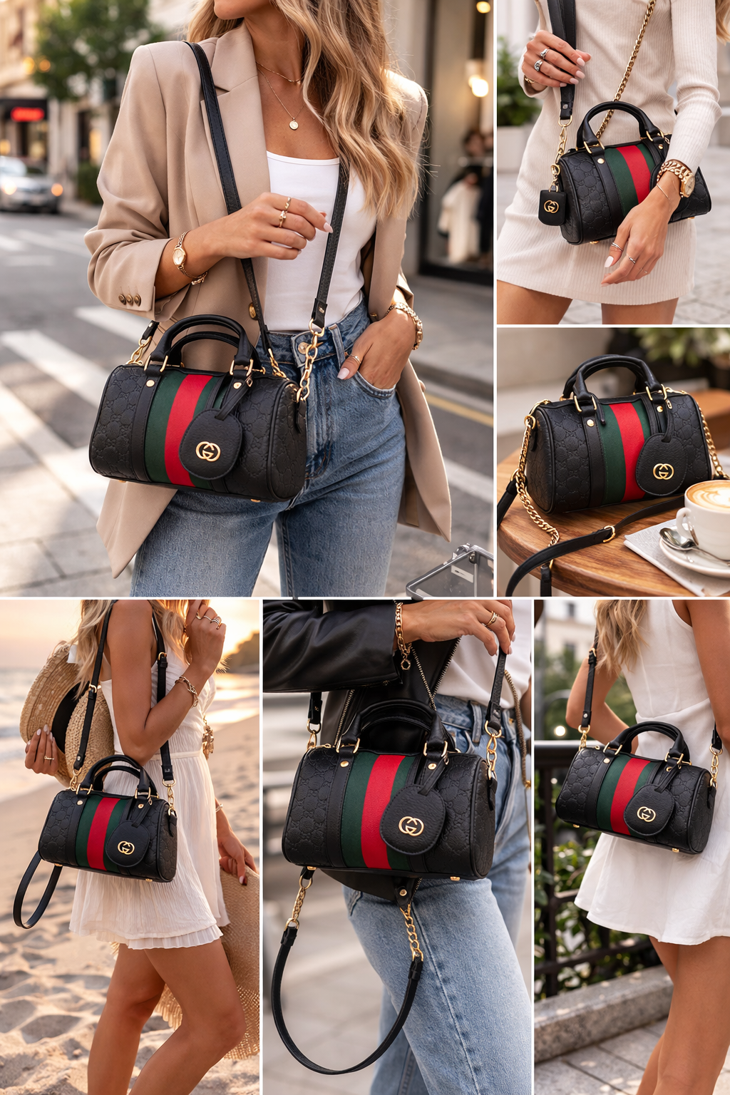 Tote Mini - Black with Monogram Stripe