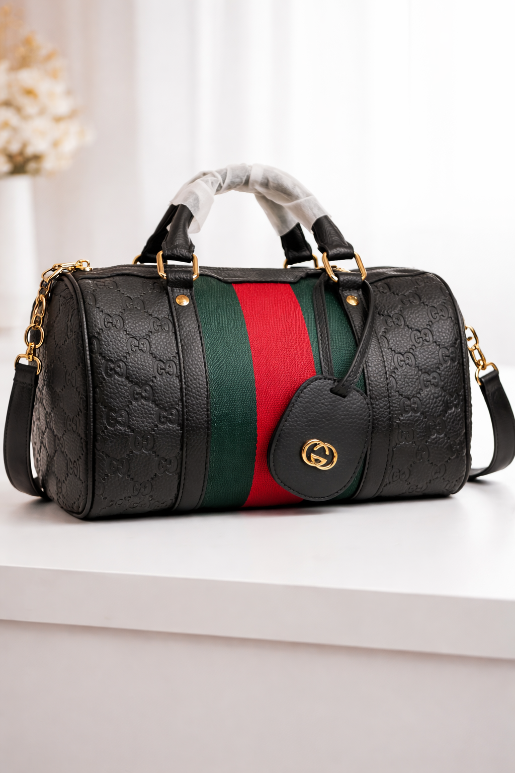 Tote Mini - Black with Monogram Stripe